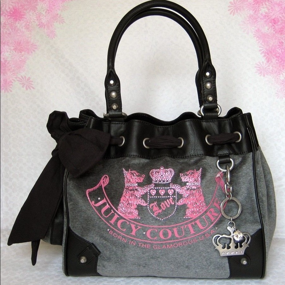Juicy Couture Grey Pink Velour Bag